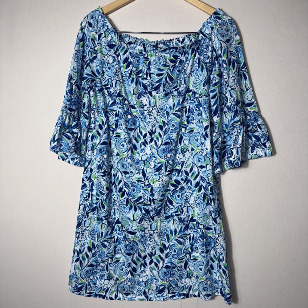 Stella Parker Womens Aruba Blue Floral Shell Print Small Beach Spring Dress